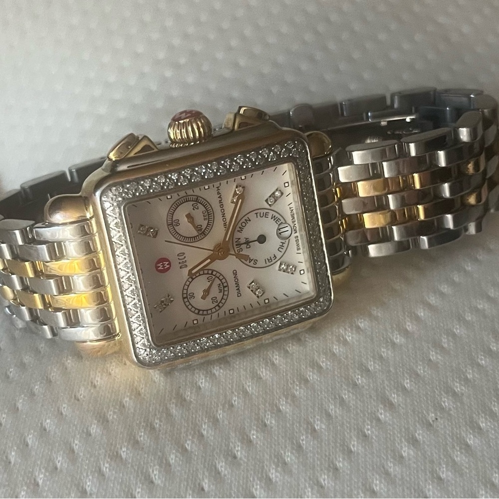 Elegant Silver and Gold Women's Michele deco Watch